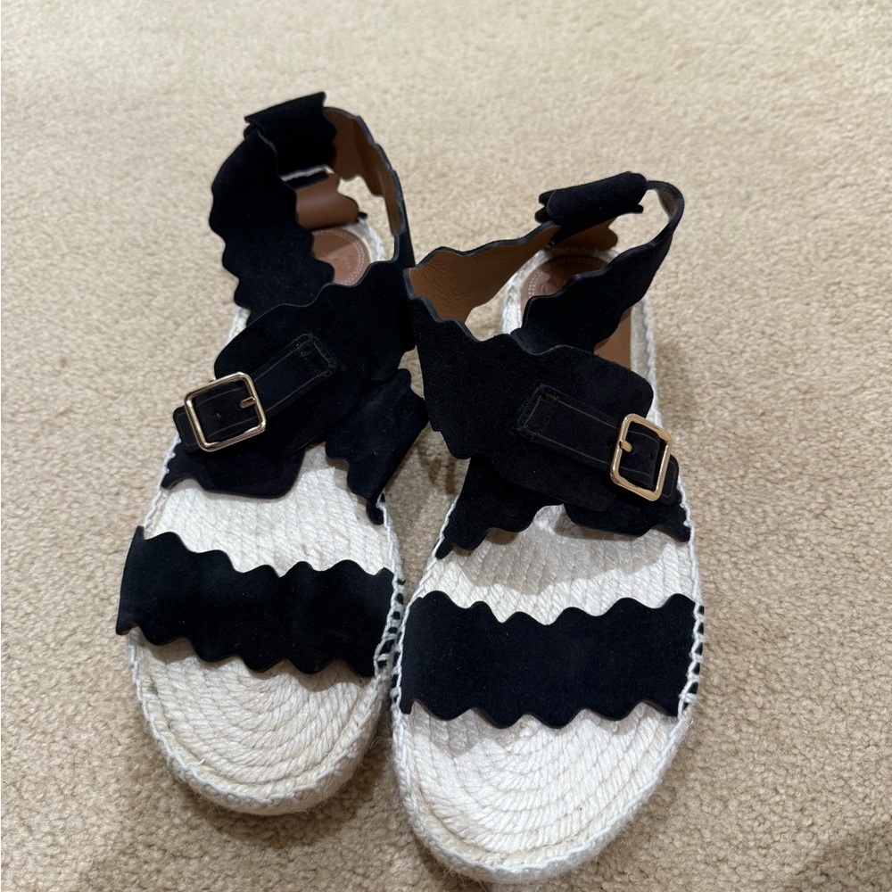 Chloe Black and Cream Espadrille Sandals